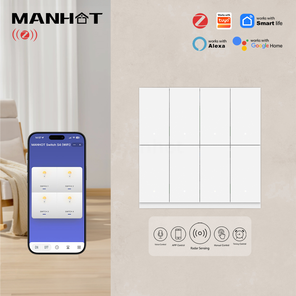 MANHOT 6/8 Gang WiFi Zigbee Sm - Smart Light Switch Wifi 评论和价格